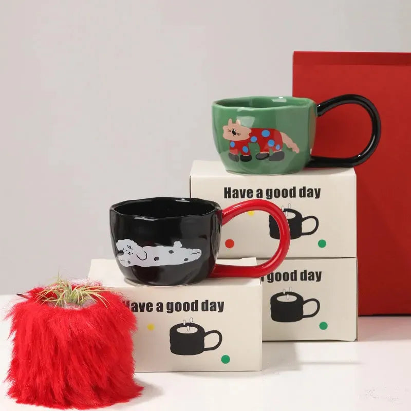 Cute Cartoon Milk Oatmeal Couple Coffee Mug - Bellarte Enchanté Cute Cartoon Milk Oatmeal Couple Coffee Mug